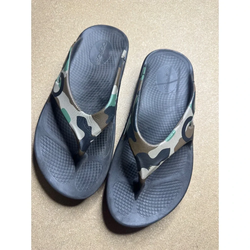 OOFOS OOriginal Sport Recovery Sandals Camo Green Brown Mens 4 Womens 6 EU 37